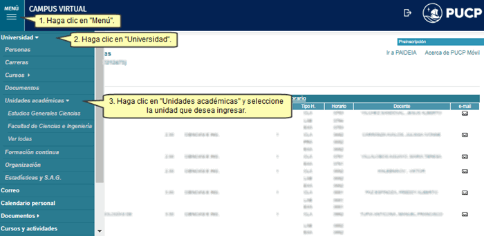 Men&uacute; Universidad > Unidades acad&eacute;micas